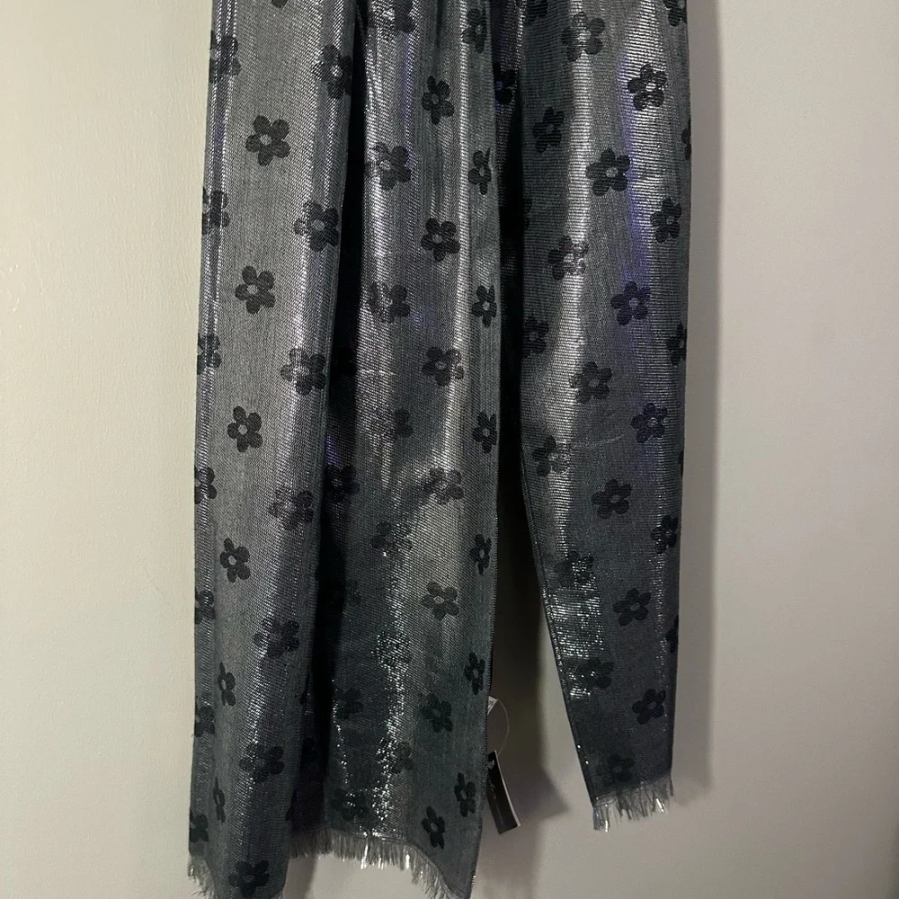 Nicole’s Boutique Elegant Black and Silver Floral Scarf